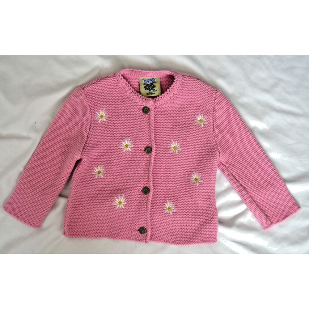 VTG Isar-Trachten Cardigan 18-24 Mo Pink German 86 Knit Pink Sweater Embroidered